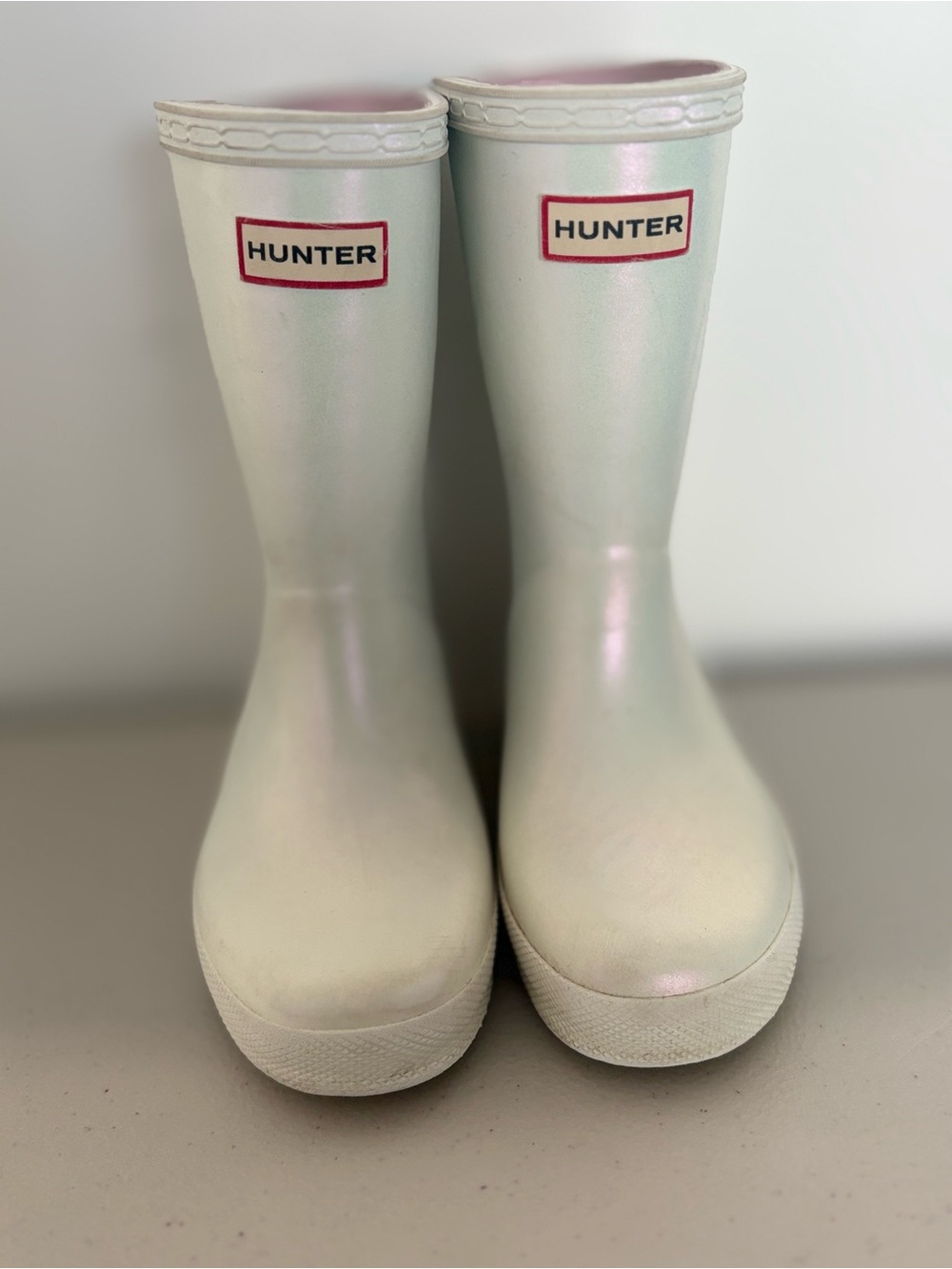Hunter Iridescent Pearl Kids' Rain Boots.